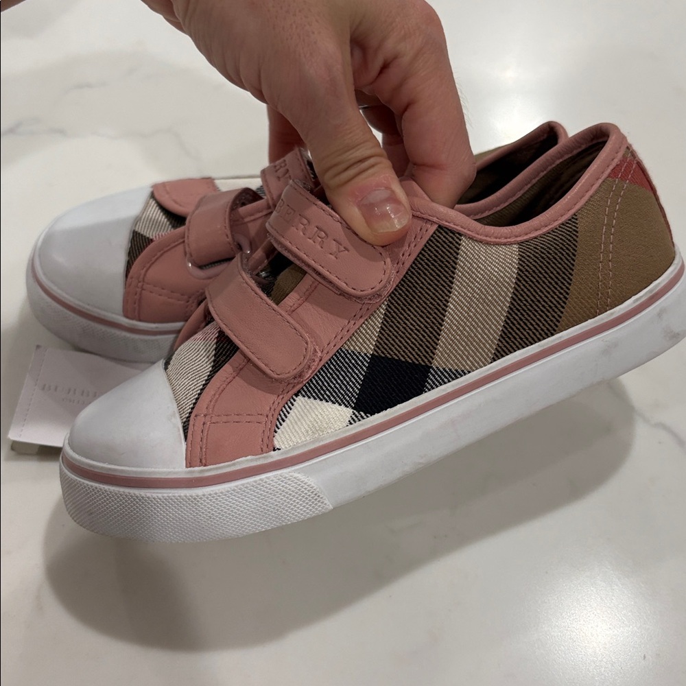 Burberry Kids Check and Leather Sneakers in slate Pink - Picture 6 of 9